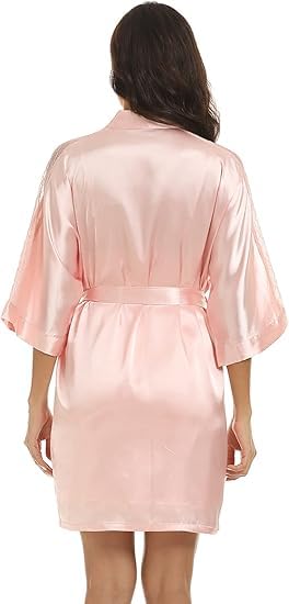 Noty ® Women's- 2 Pc Hot & Sexy Nightwear Set- Satin - Sexy Lace Chemise with Kimono Robe