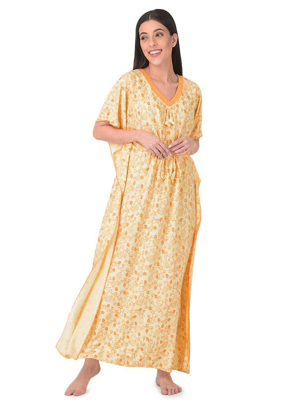 Noty Women's Soft Cotton Kaftan Maxi Nightgown Nighty Nightdress Nightwear -V-Neck- Floral