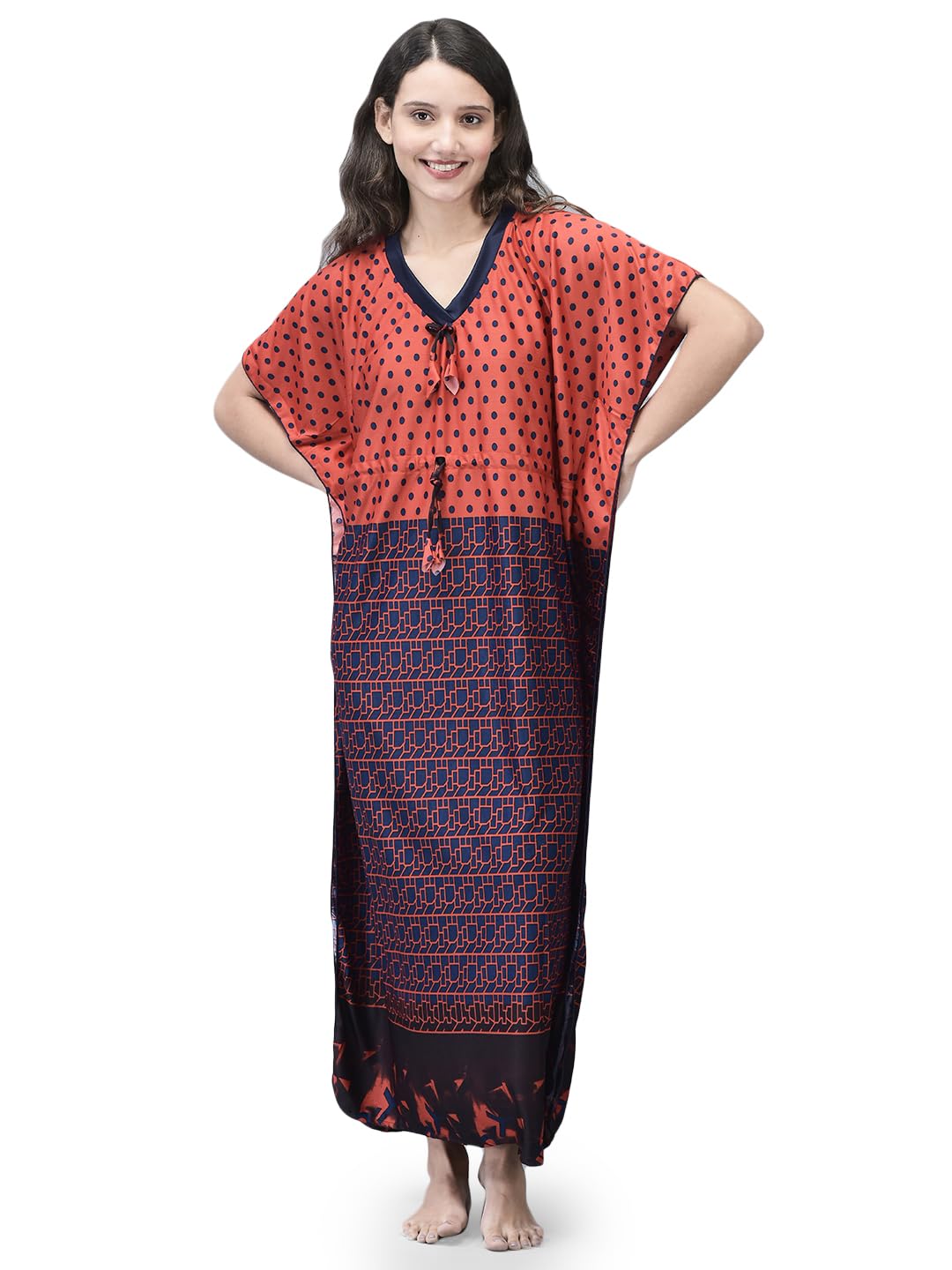 Noty ® Women's Kaftan Nighty | Printed Maxi | Sarena Fabric | Short Slevees Nightie | Nightgown for Girls & Women