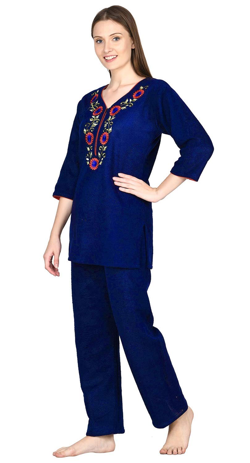 Noty Women's & Girl's Fleece Embroidered Night Suit Pack of 1