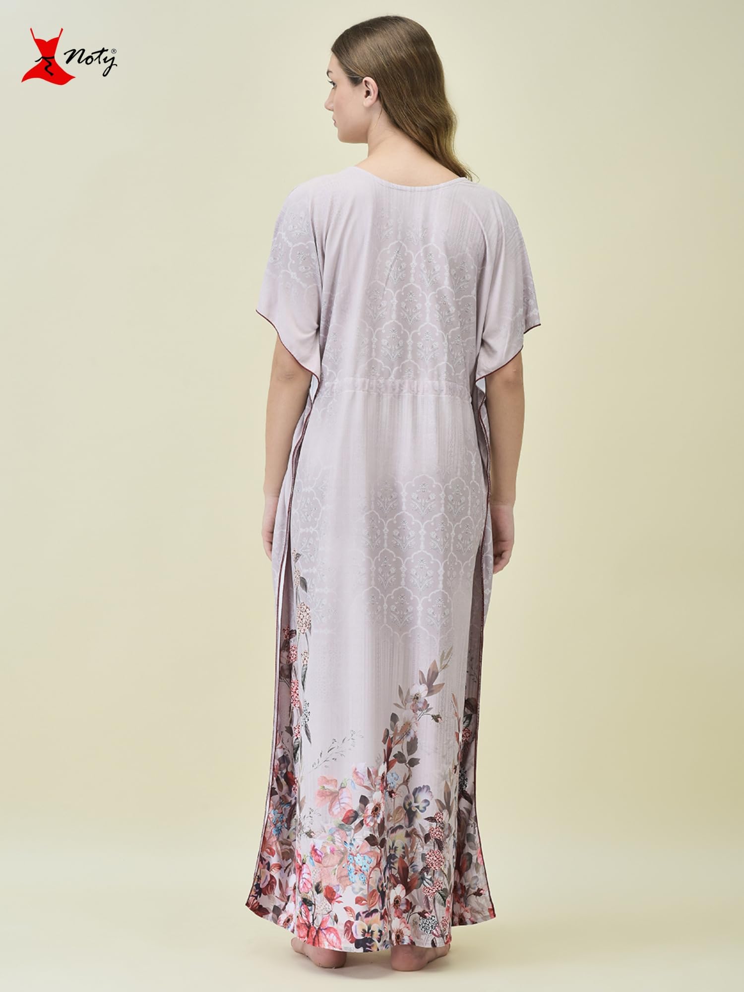 Noty ยฎ Women's Kaftan Nighty | Digital Print | Sarena Fabric | V Shaped Neck Nightwear | Nightdress for Girl