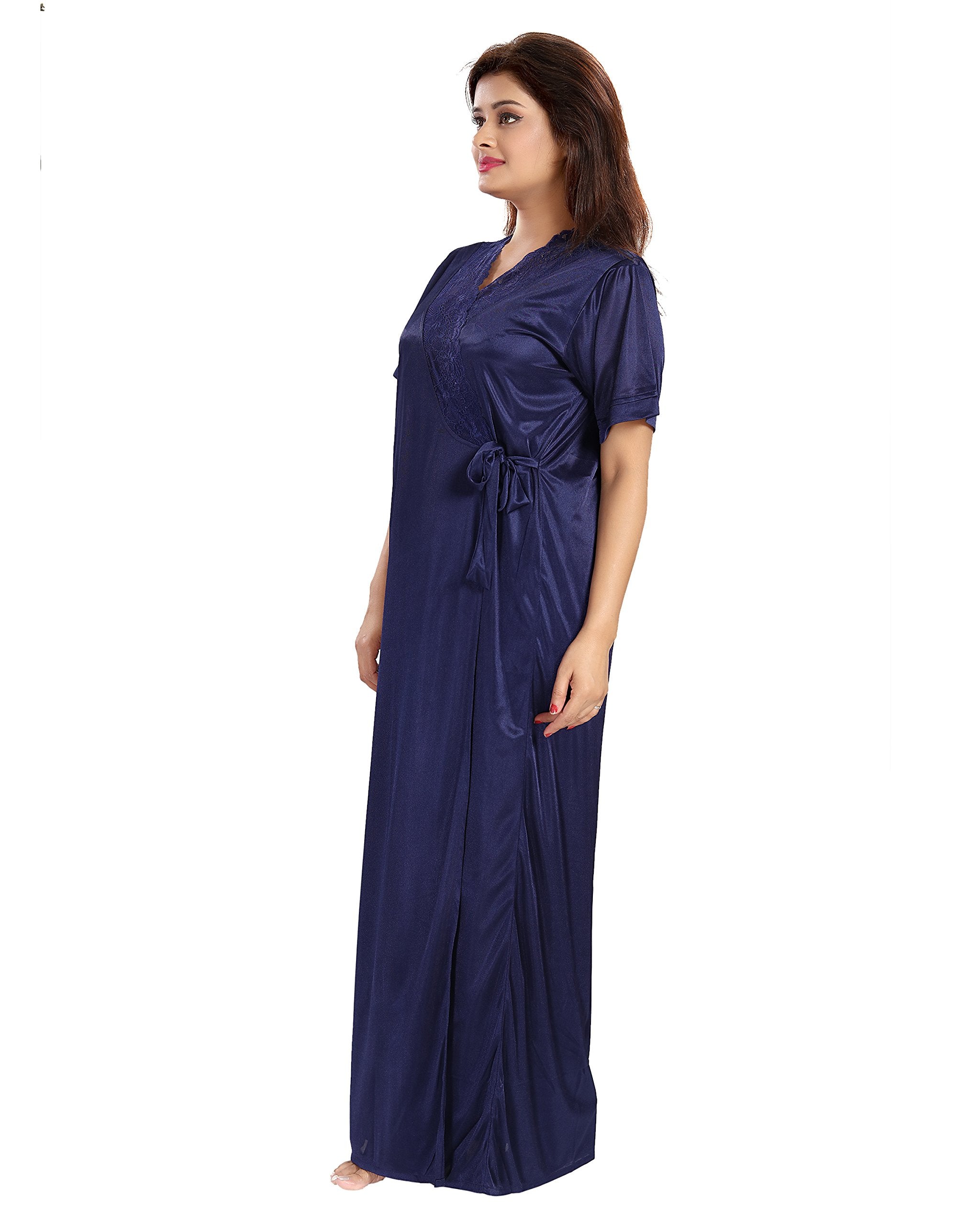 Noty ® Women's- 4 Pc- Nighty Set | Maxi | Robe |Gown- Satin Fabric- 4 Pc- Nighty with Robe and Night Suit