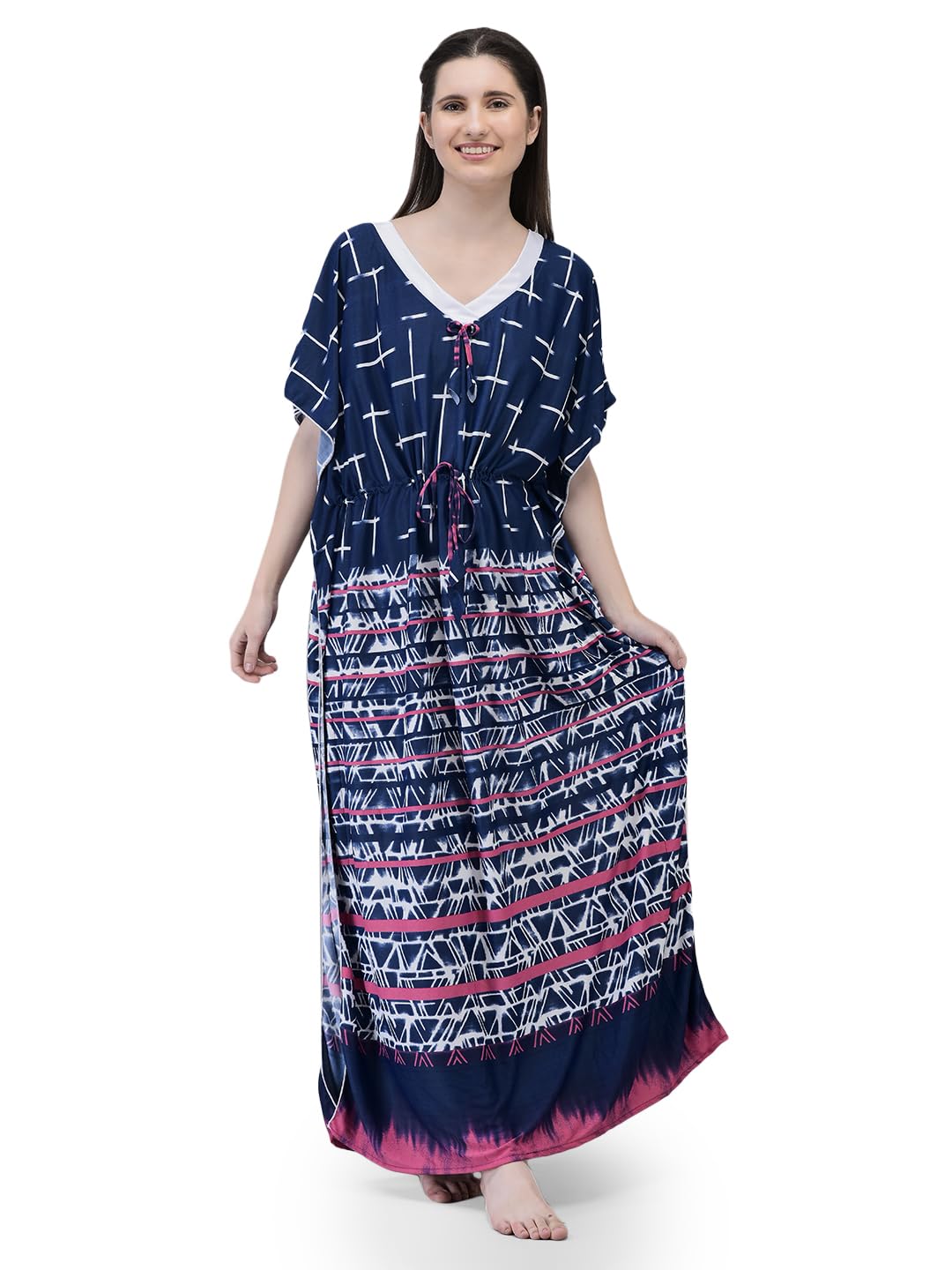 Noty ® Women's Kaftan Nighty | Printed Maxi | Sarena Fabric | Short Slevees Nightie | Nightgown for Girls & Women