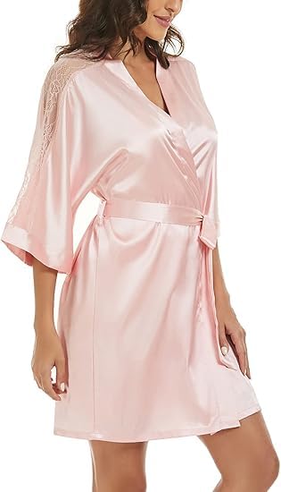 Noty ® Women's- 2 Pc Hot & Sexy Nightwear Set- Satin - Sexy Lace Chemise with Kimono Robe