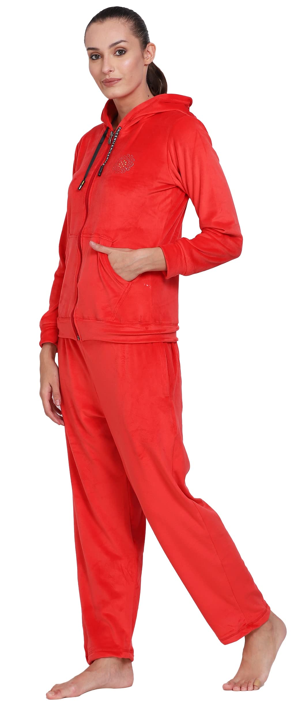 Noty® Night Suit Winter Velvet-Hoody with Zip-2 Side Pockets