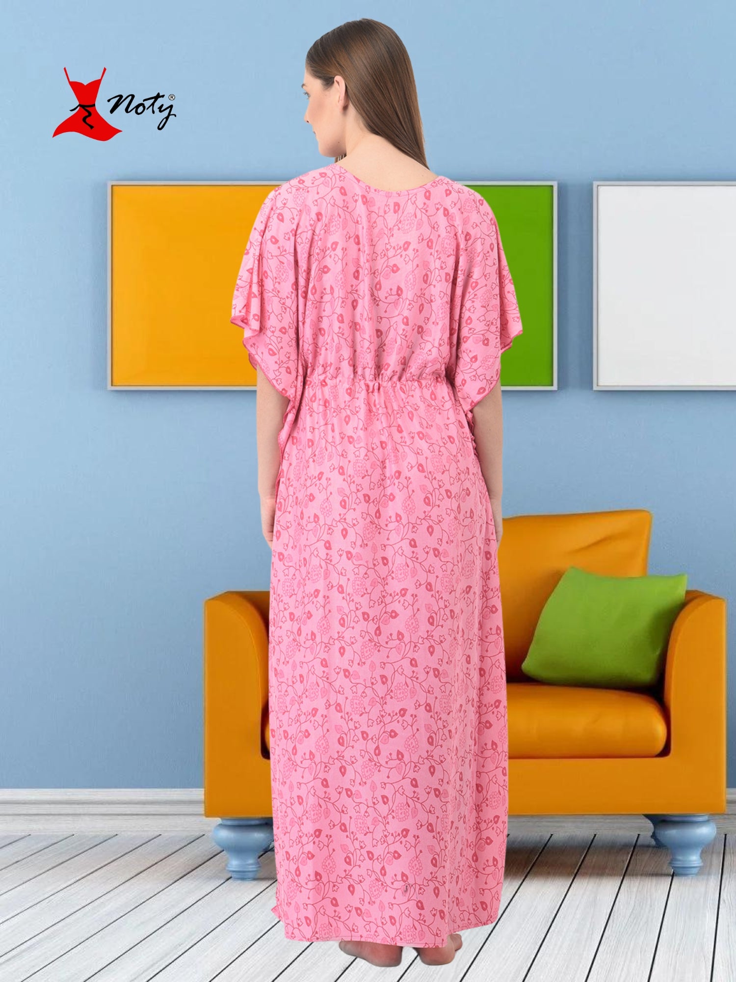 Noty Women's Soft Cotton Kaftan Maxi Nightgown Nighty Nightdress Nightwear -V-Neck- Floral