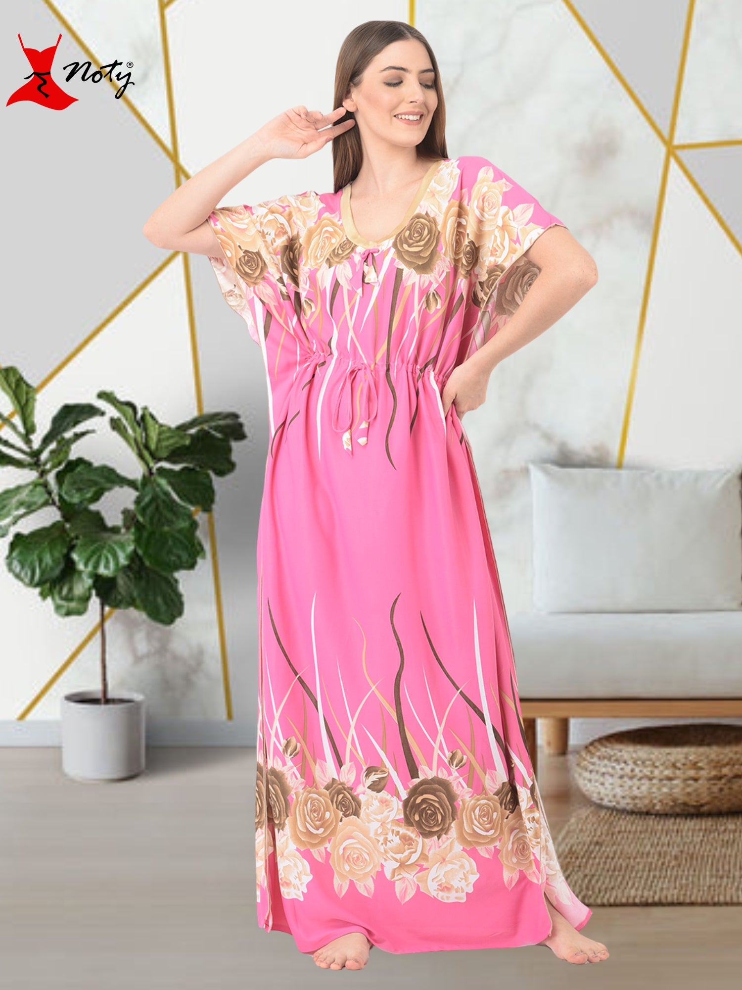 Noty ® Women's Kaftan Nighty | Printed Maxi | Sarena Fabric | Short Slevees Nightie | Nightgown for Girls & Women
