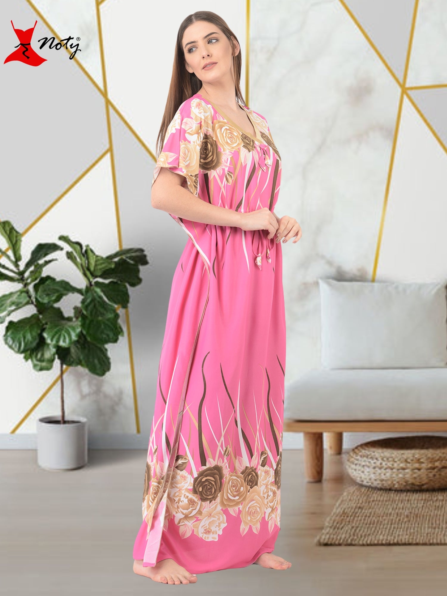 Noty ® Women's Kaftan Nighty | Printed Maxi | Sarena Fabric | Short Slevees Nightie | Nightgown for Girls & Women