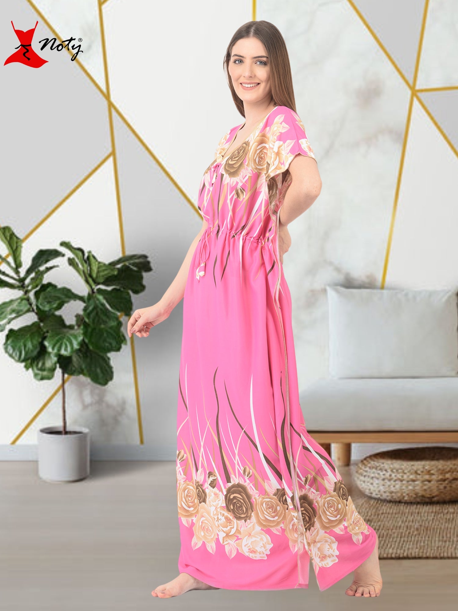 Noty ® Women's Kaftan Nighty | Printed Maxi | Sarena Fabric | Short Slevees Nightie | Nightgown for Girls & Women