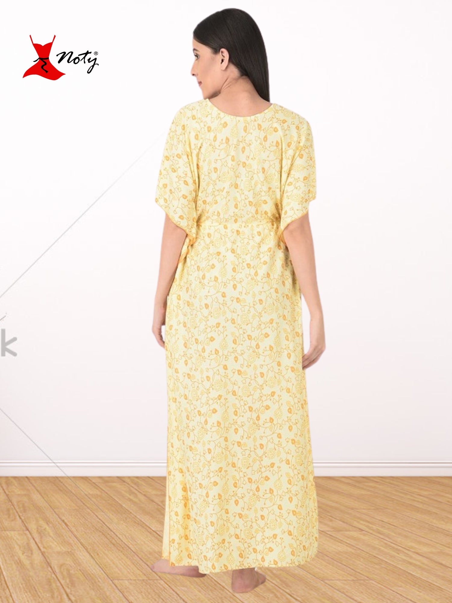Noty Women's Soft Cotton Kaftan Maxi Nightgown Nighty Nightdress Nightwear -V-Neck- Floral
