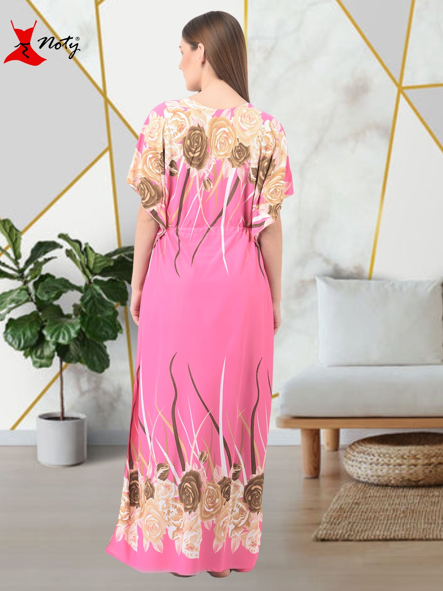 Noty ® Women's Kaftan Nighty | Printed Maxi | Sarena Fabric | Short Slevees Nightie | Nightgown for Girls & Women