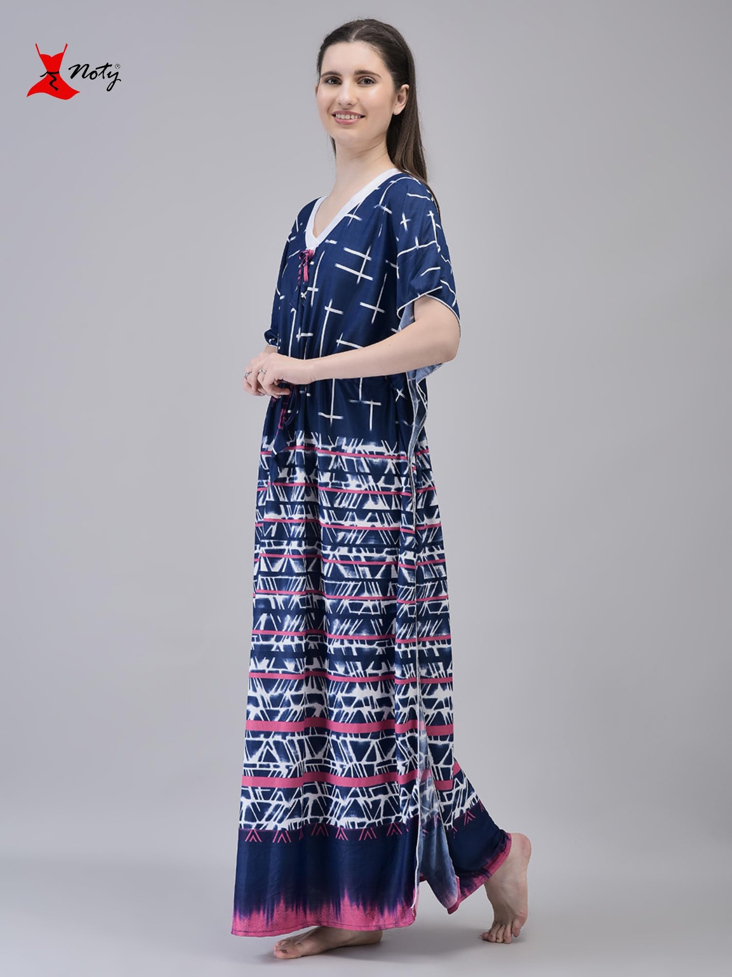 Noty ® Women's Kaftan Nighty | Printed Maxi | Sarena Fabric | Short Slevees Nightie | Nightgown for Girls & Women