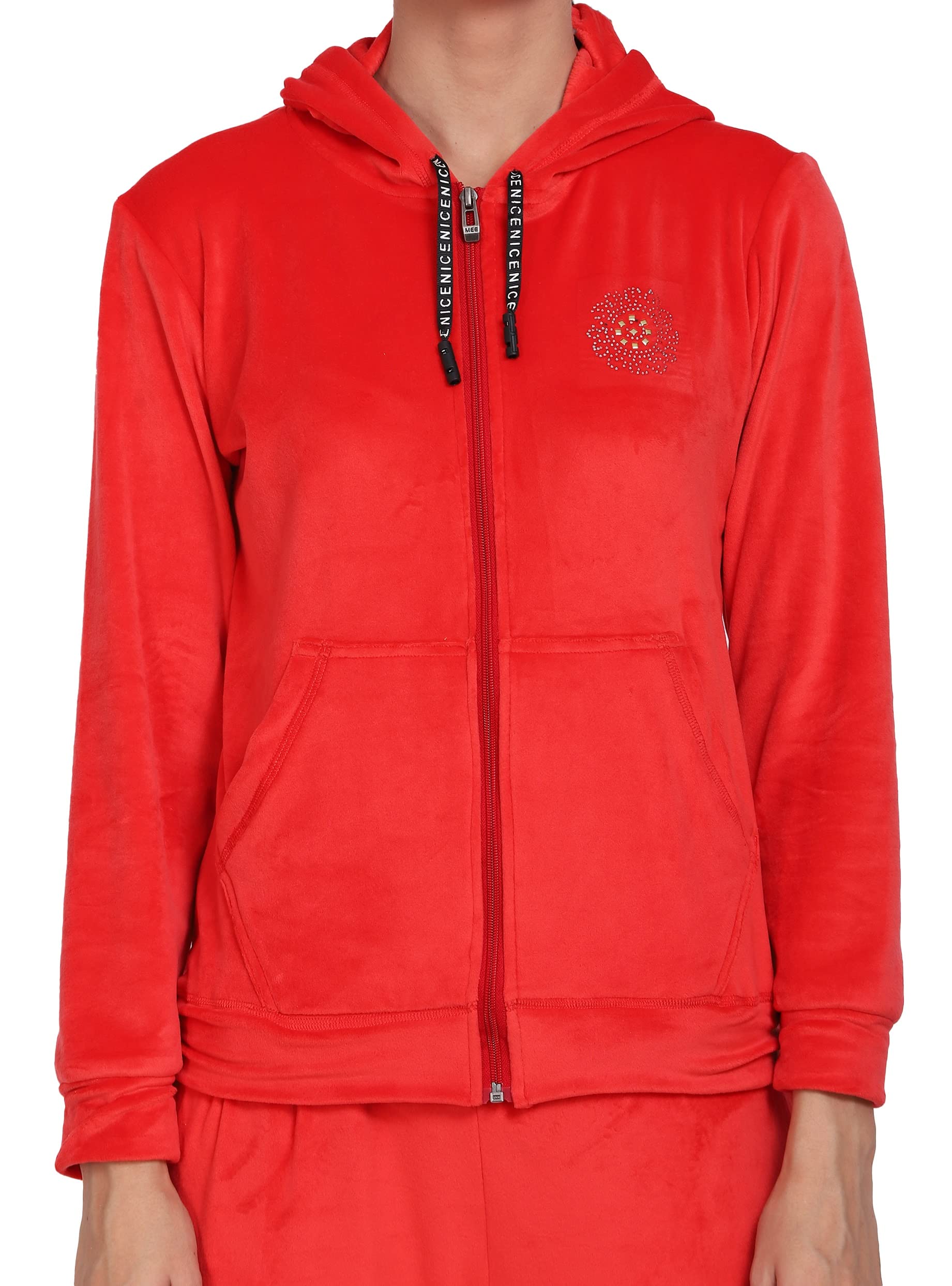 Noty® Night Suit Winter Velvet-Hoody with Zip-2 Side Pockets