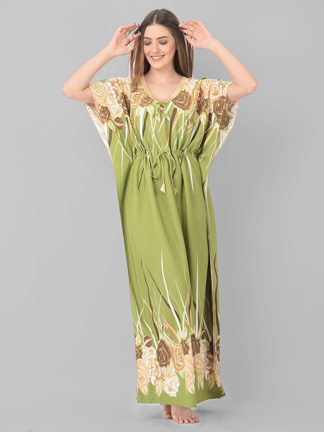 Noty ® Women's Kaftan Nighty | Printed Maxi | Sarena Fabric | Short Slevees Nightie | Nightgown for Girls & Women