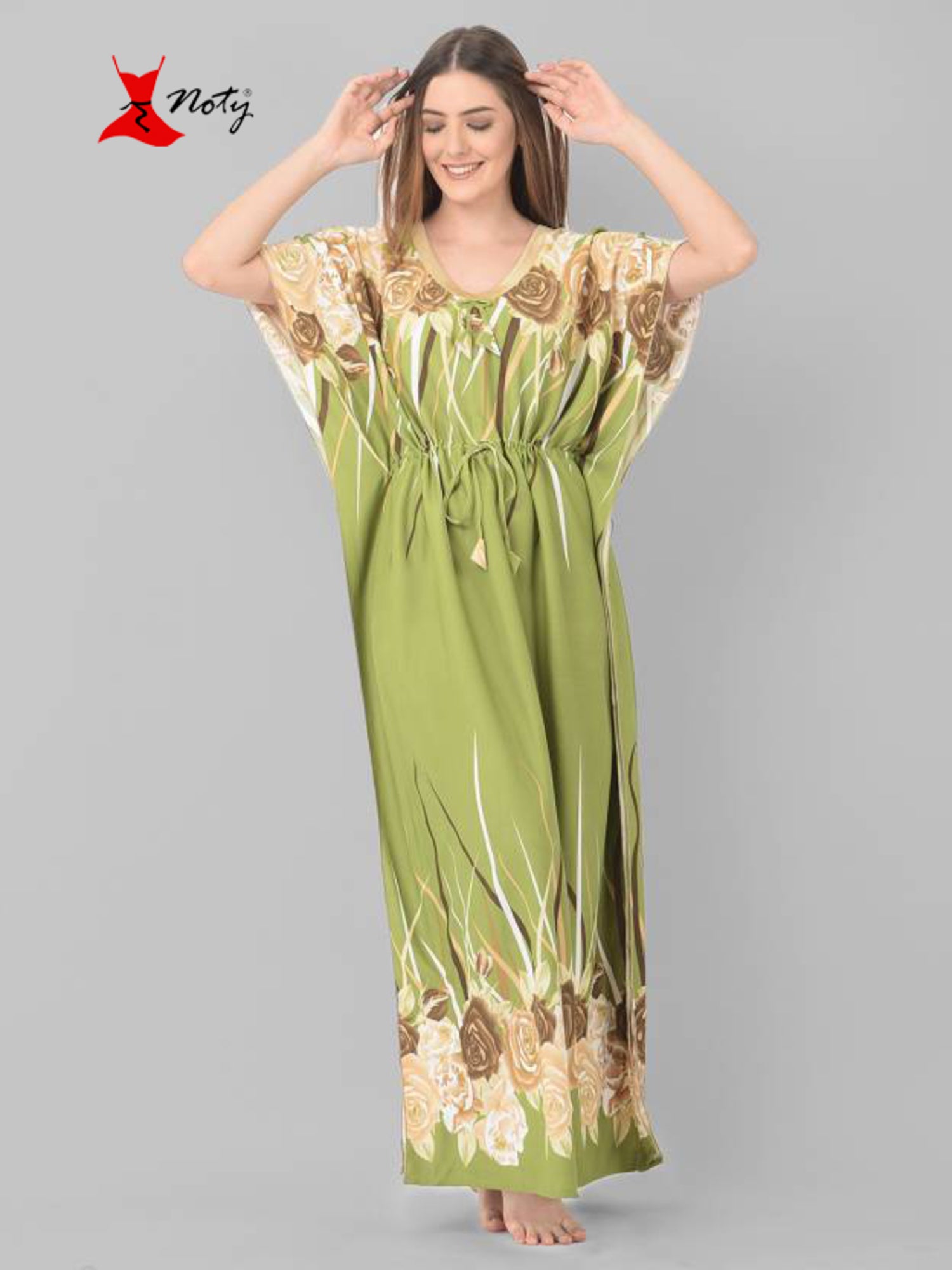 Noty ® Women's Kaftan Nighty | Printed Maxi | Sarena Fabric | Short Slevees Nightie | Nightgown for Girls & Women