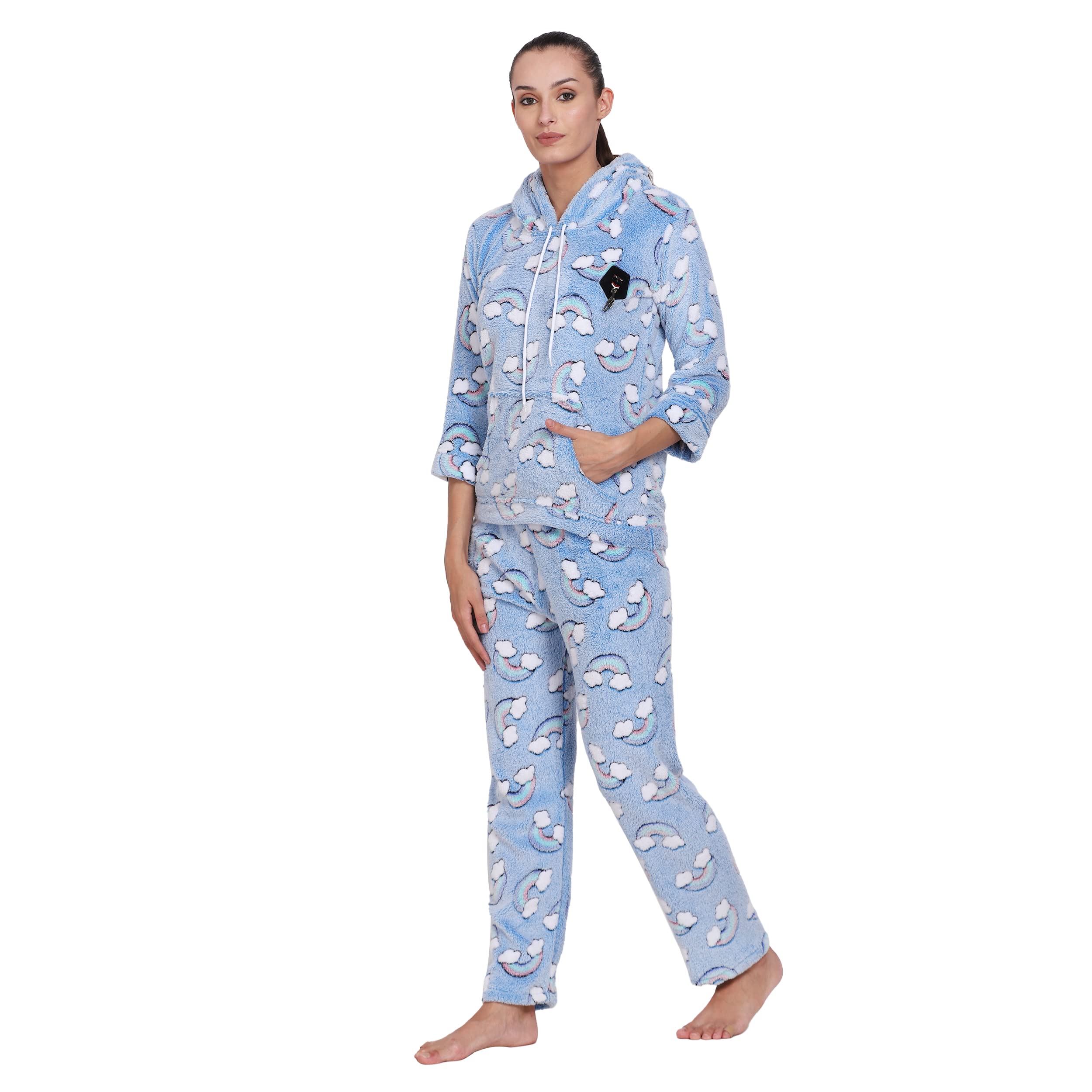 Noty- Night Suit Velvet-Hoody with 2 Side Pockets