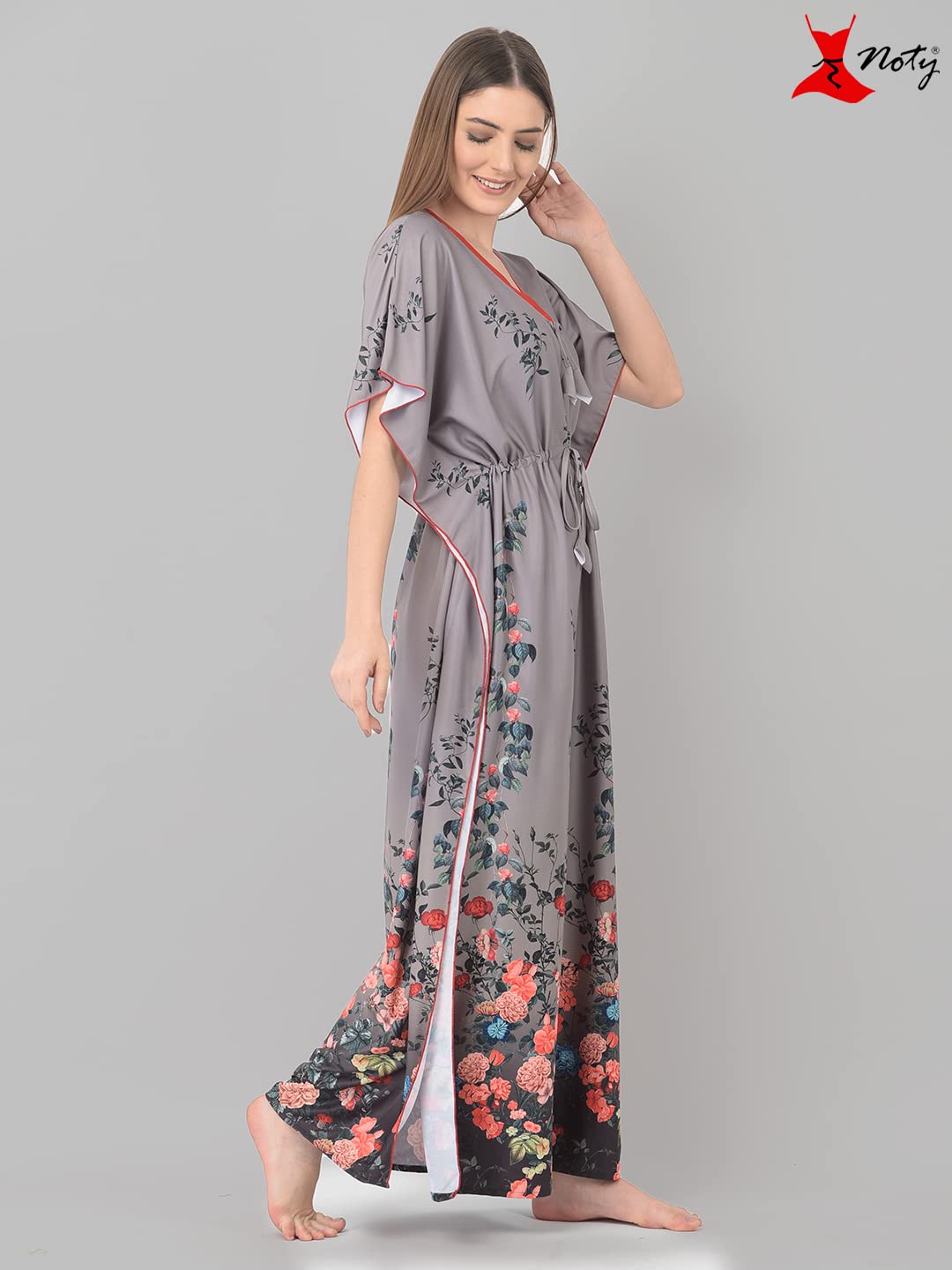 Noty ยฎ Women's Kaftan Nighty | Digital Print | Sarena Fabric | V Shaped Neck Nightwear | Nightdress for Girl