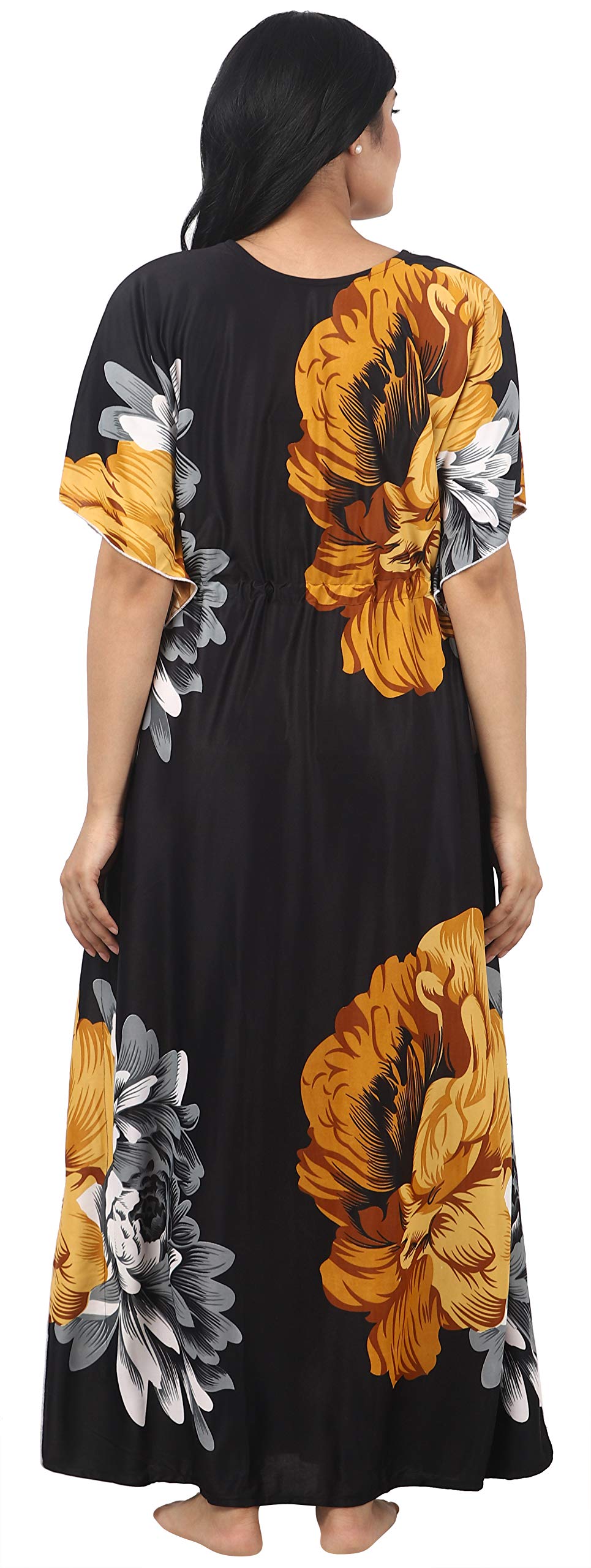 Noty Women's Kaftan Nighty | Serena Fabric | Floral Print Maxi | Short Sleeves | V Shaped Neck