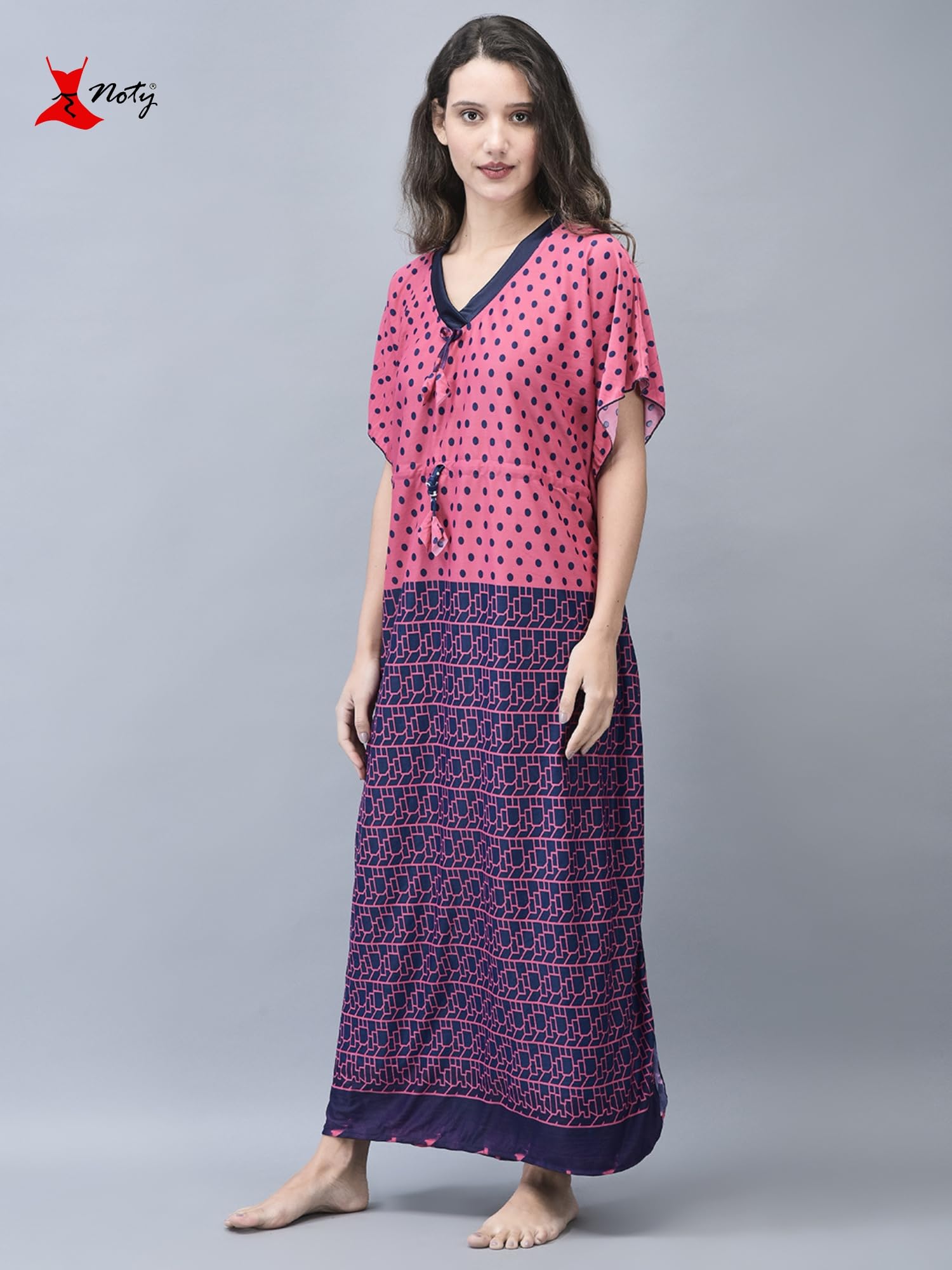 Noty ® Women's Kaftan Nighty | Printed Maxi | Sarena Fabric | Short Slevees Nightie | Nightgown for Girls & Women