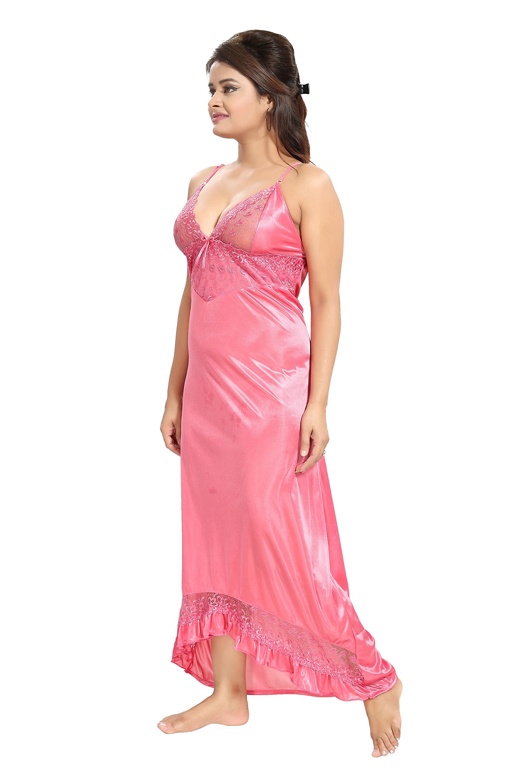 Noty Women's Satin Solid Maxi Nighty (Pack of 2)