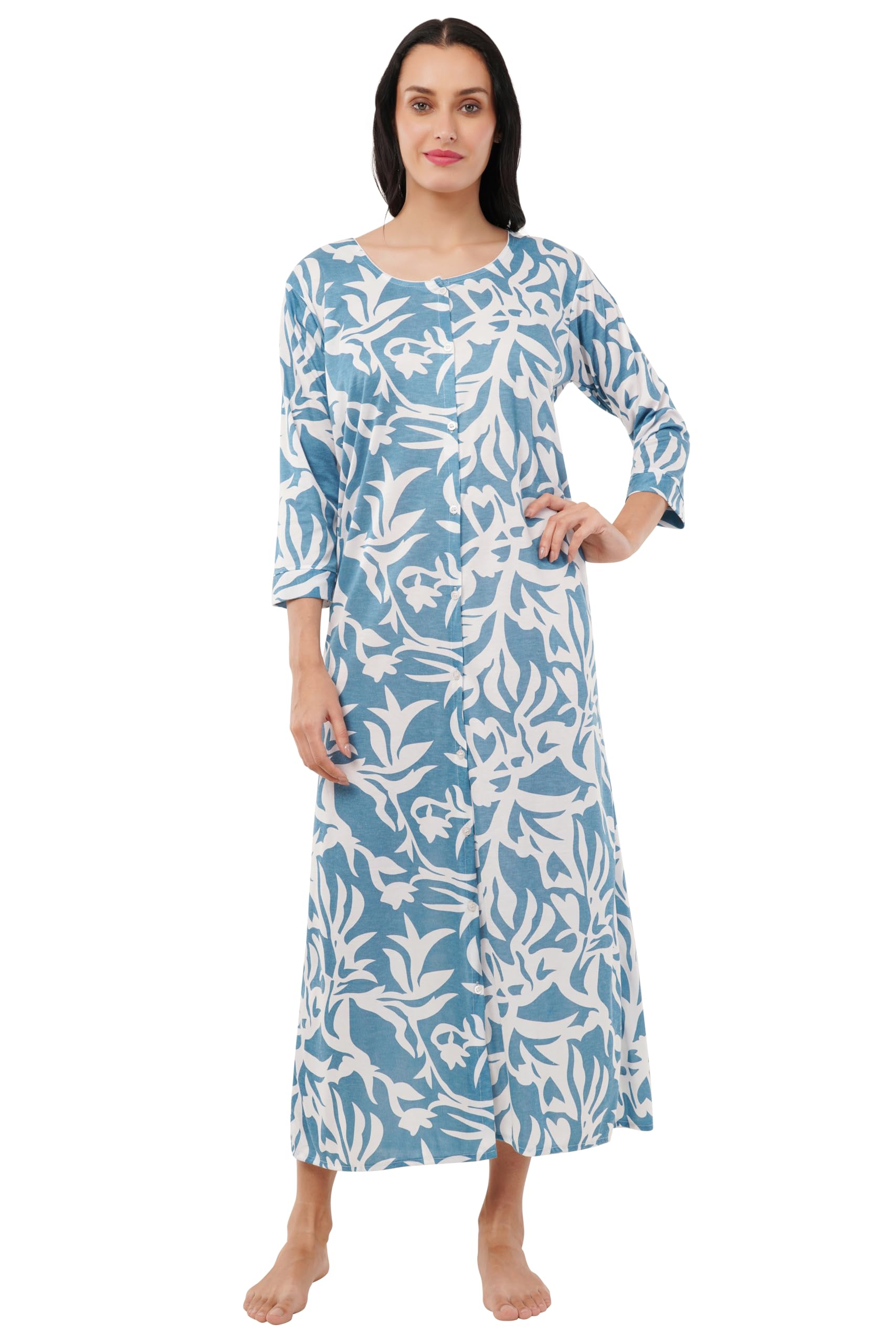 Noty® Women's- Maternity/Hospital/Delivery Gown- Poly Viscose Knits Fabric- Front Open | Printed | Round Neck with Button Closure | Pocket | Full Sleeves