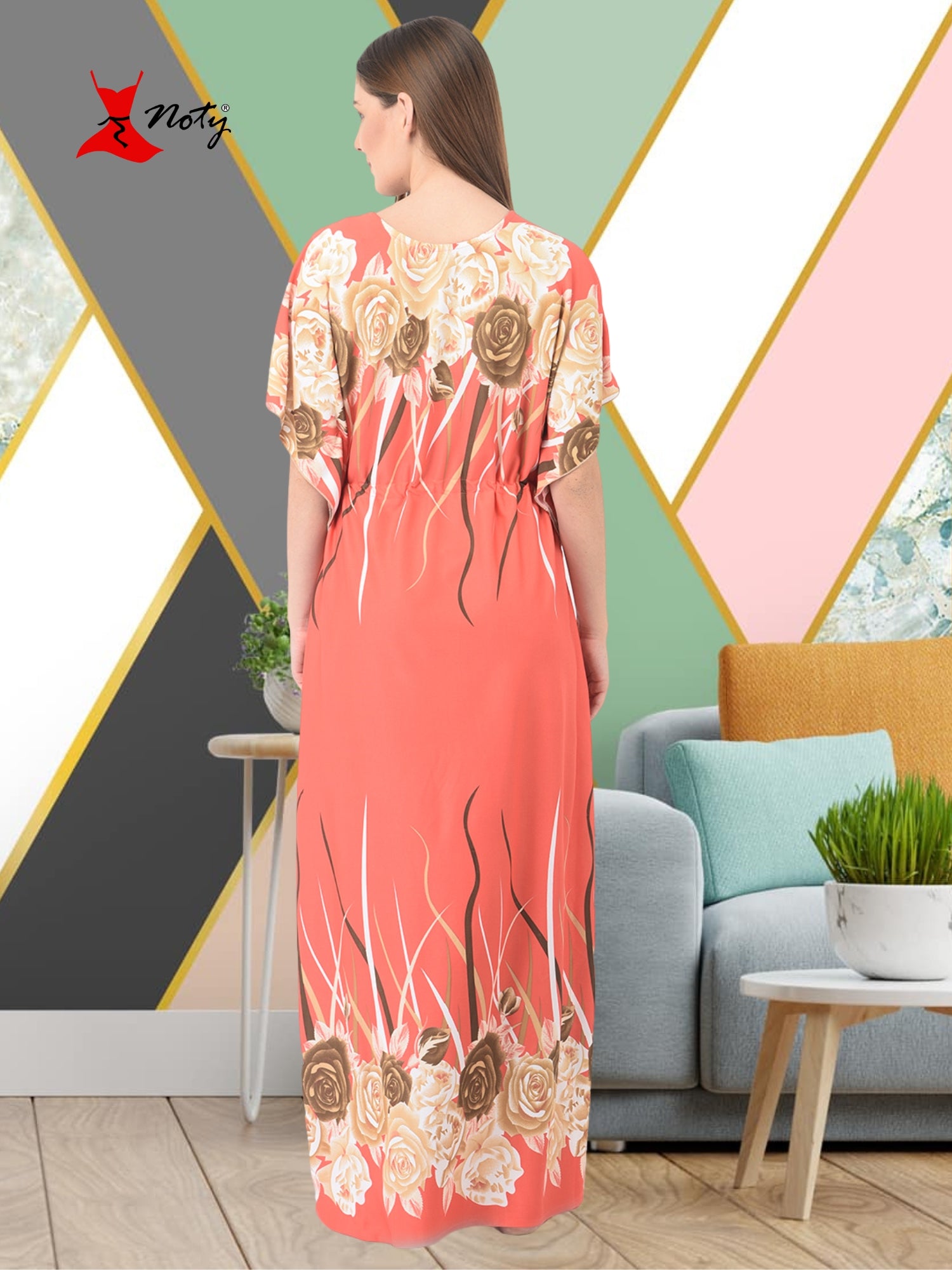 Noty ® Women's Kaftan Nighty | Printed Maxi | Sarena Fabric | Short Slevees Nightie | Nightgown for Girls & Women
