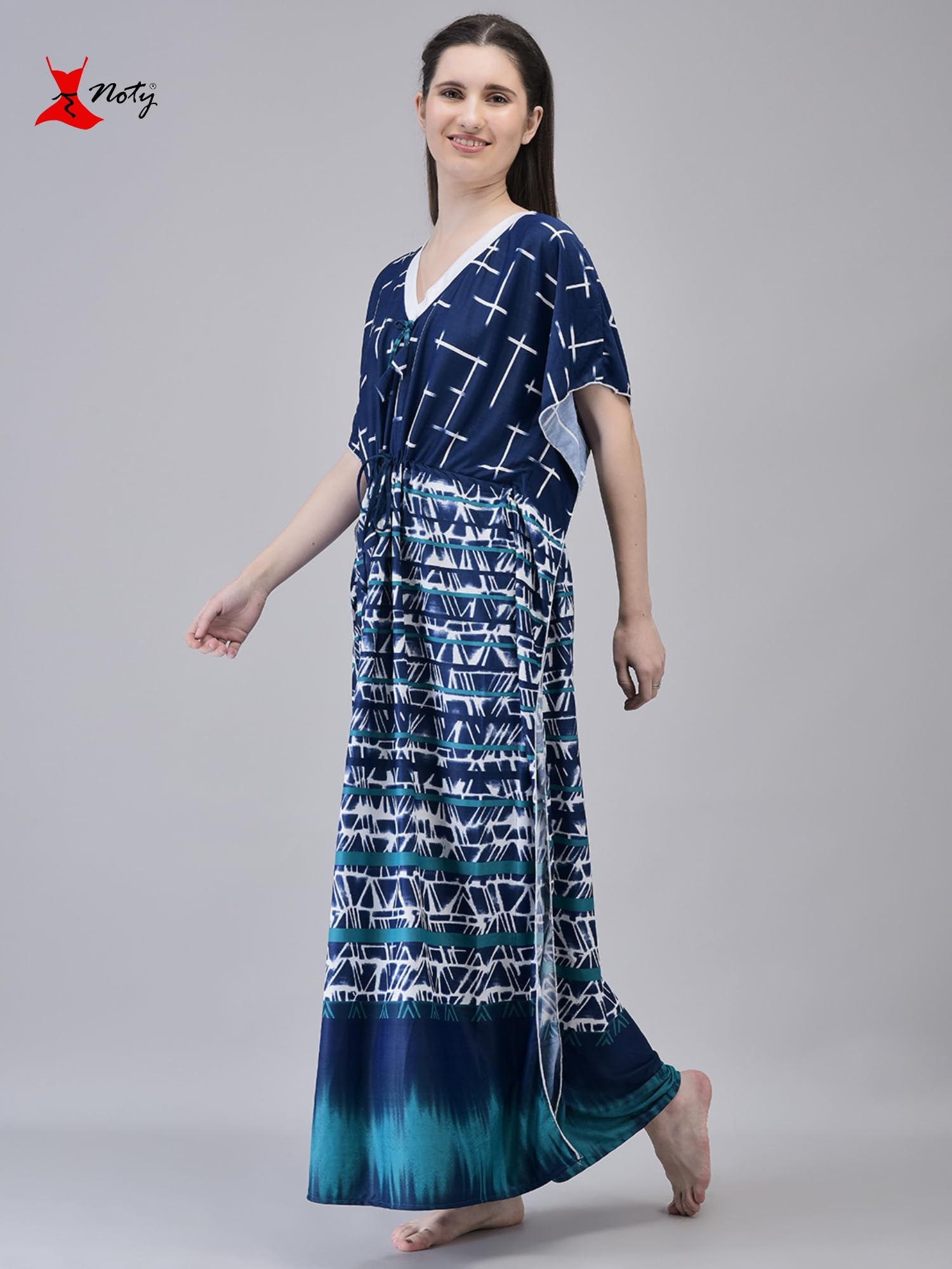 Noty ® Women's Kaftan Nighty | Printed Maxi | Sarena Fabric | Short Slevees Nightie | Nightgown for Girls & Women