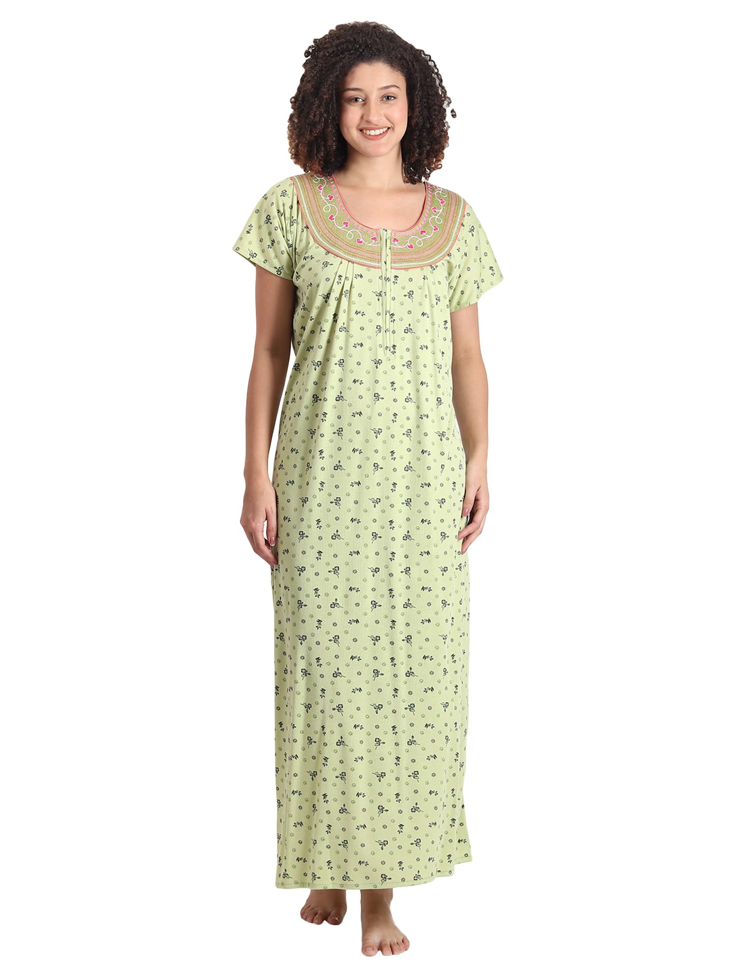 Noty® Women's- Nighty | Maxi | Gown- Poly Viscose Knits Fabric- Embroidery, Full Sleeves, Zip Closure