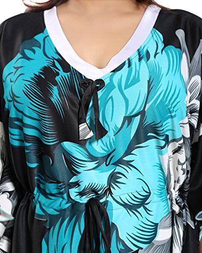 Noty Women's Kaftan Nighty | Serena Fabric | Floral Print Maxi | Short Sleeves | V Shaped Neck