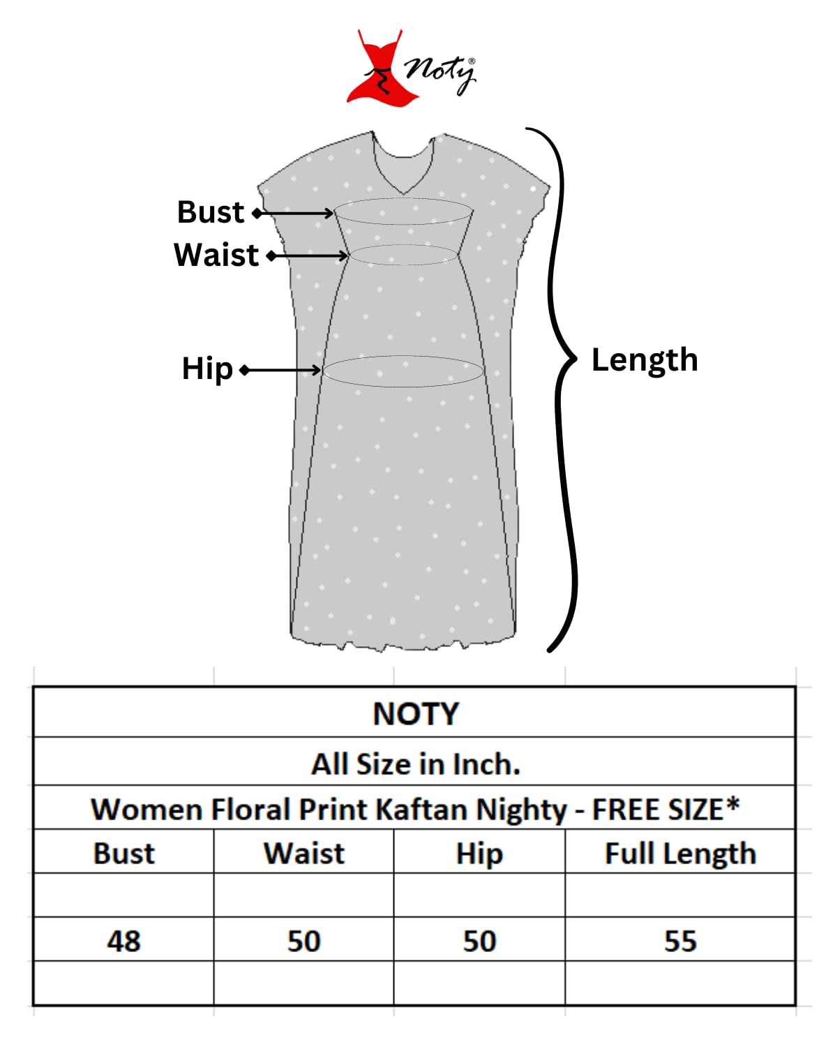 Noty ยฎ Women's Kaftan Nighty | Digital Print | Sarena Fabric | V Shaped Neck Nightwear | Nightdress for Girl