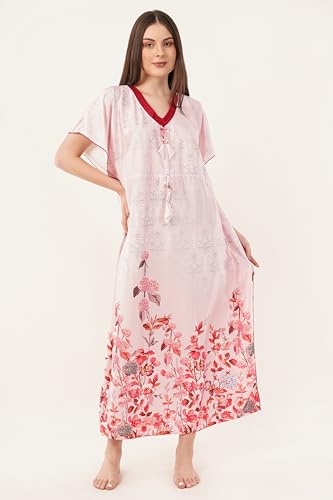 Noty ยฎ Women's Kaftan Nighty | Digital Print | Sarena Fabric | V Shaped Neck Nightwear | Nightdress for Girl