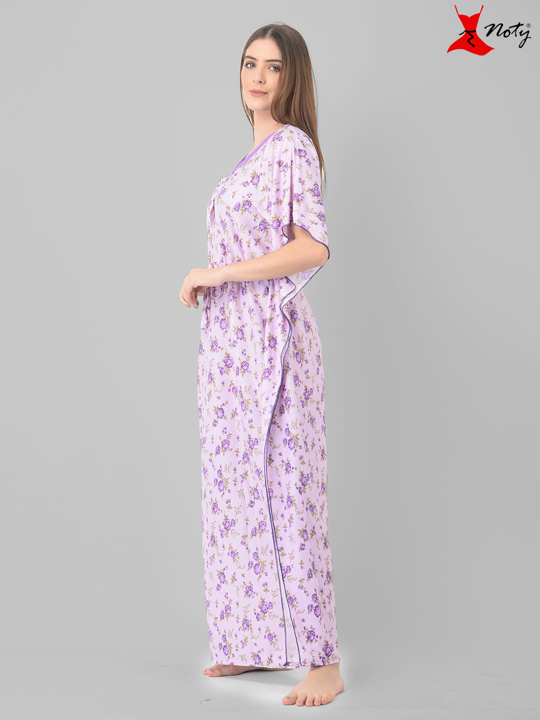 Noty Women's Soft Cotton Kaftan Maxi Nightgown Nighty Nightdress Nightwear -V-Neck- Floral