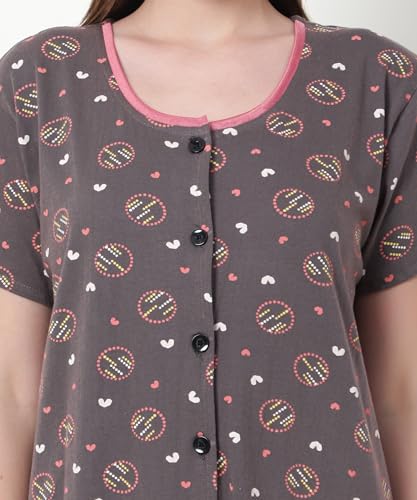 Noty ® Women's- Maternity | Hospital | Delivery Gown | Feeding | Nursing Nighty- Sinker Cotton Knits Fabric- Front Open | Printed | Full Button Open | Short Sleeves