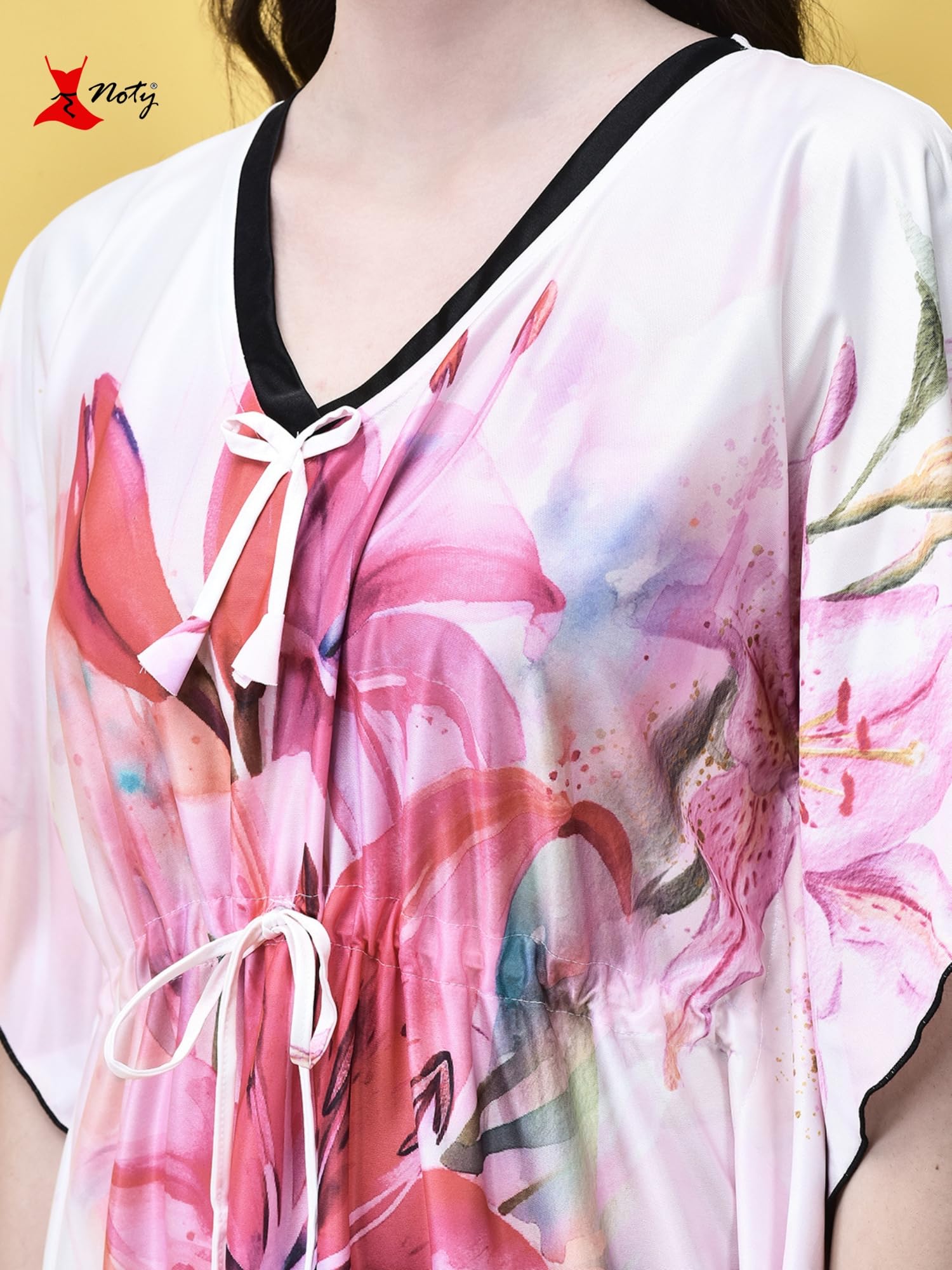 Noty ยฎ Women's Kaftan Nighty | Digital Print | Sarena Fabric | V Shaped Neck Nightwear | Nightdress for Girl