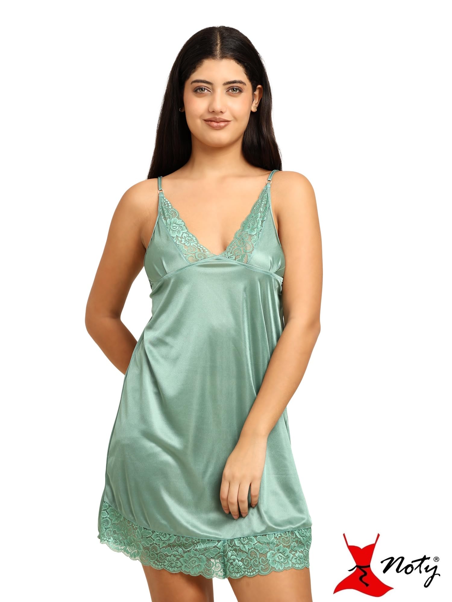 Noty ® Women's- 3 Pc Hot & Sexy Nightwear Set- Satin - Sexy Lace Chemise with Robe