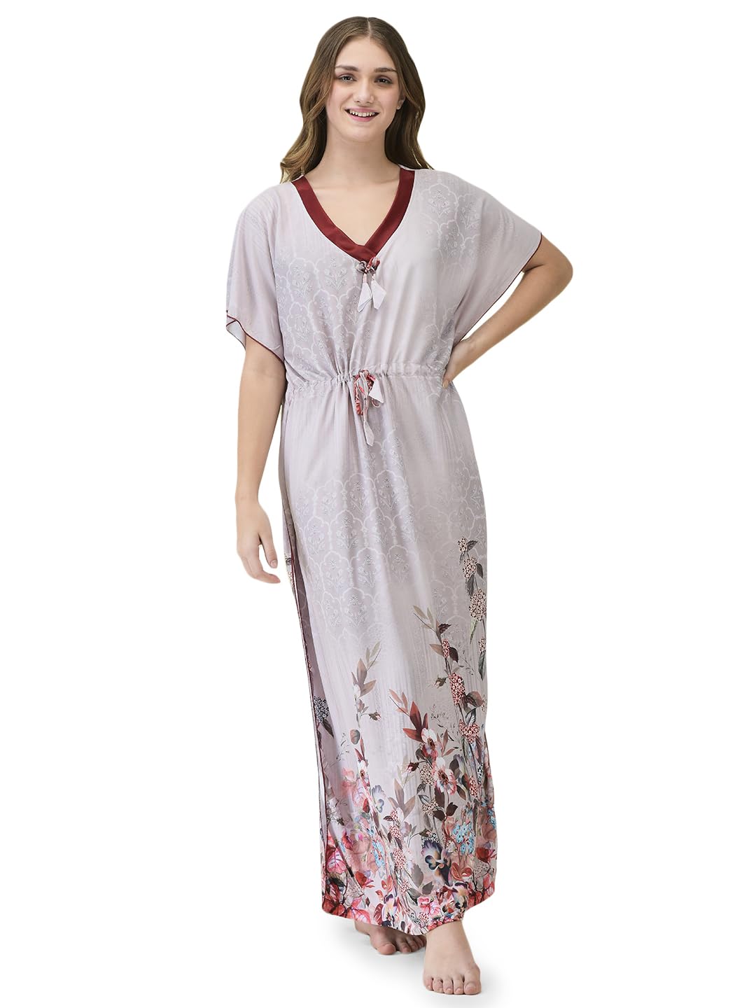 Noty ® Women's Kaftan Nighty | Digital Print | Sarena Fabric | V Shaped Neck Nightwear | Nightdress for Girl