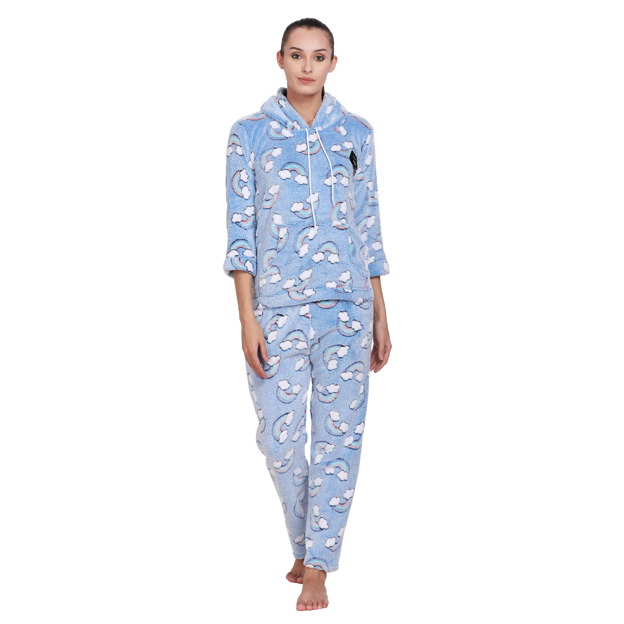 Noty- Night Suit Velvet-Hoody with 2 Side Pockets