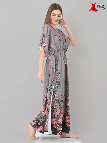 Noty ยฎ Women's Kaftan Nighty | Digital Print | Sarena Fabric | V Shaped Neck Nightwear | Nightdress for Girl