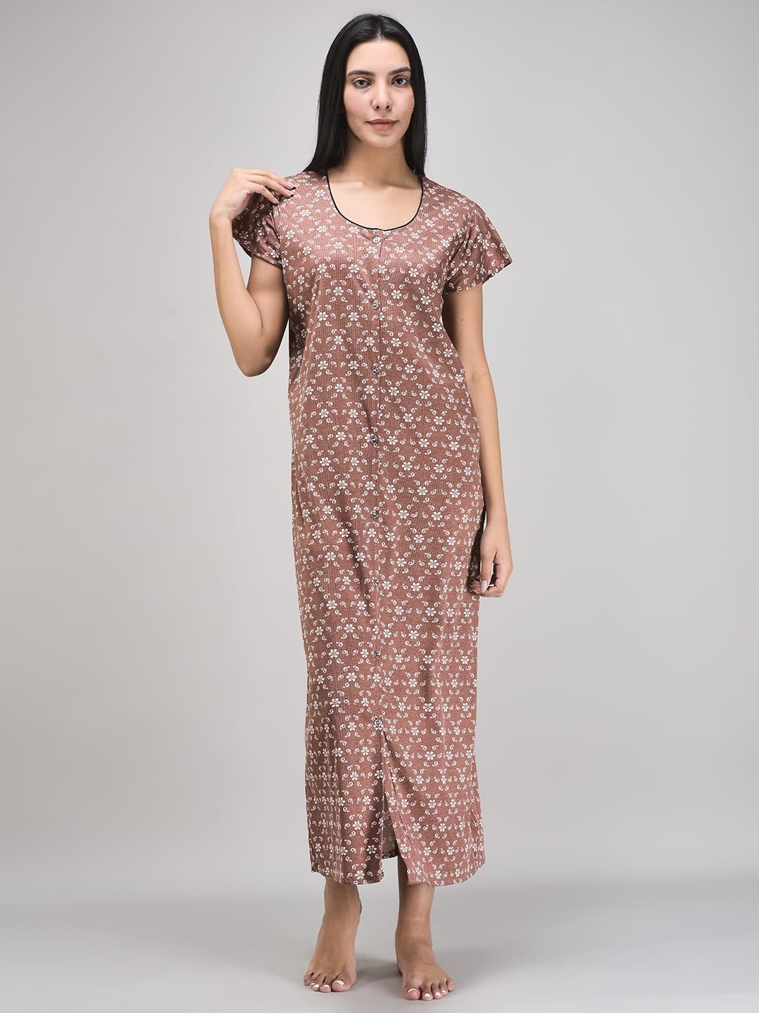 Noty® Women's- Maternity/Hospital/Delivery Gown- Poly Viscose Knits Fabric- Front Open | Printed | Round Neck with Button Closure | Pocket | Full Sleeves