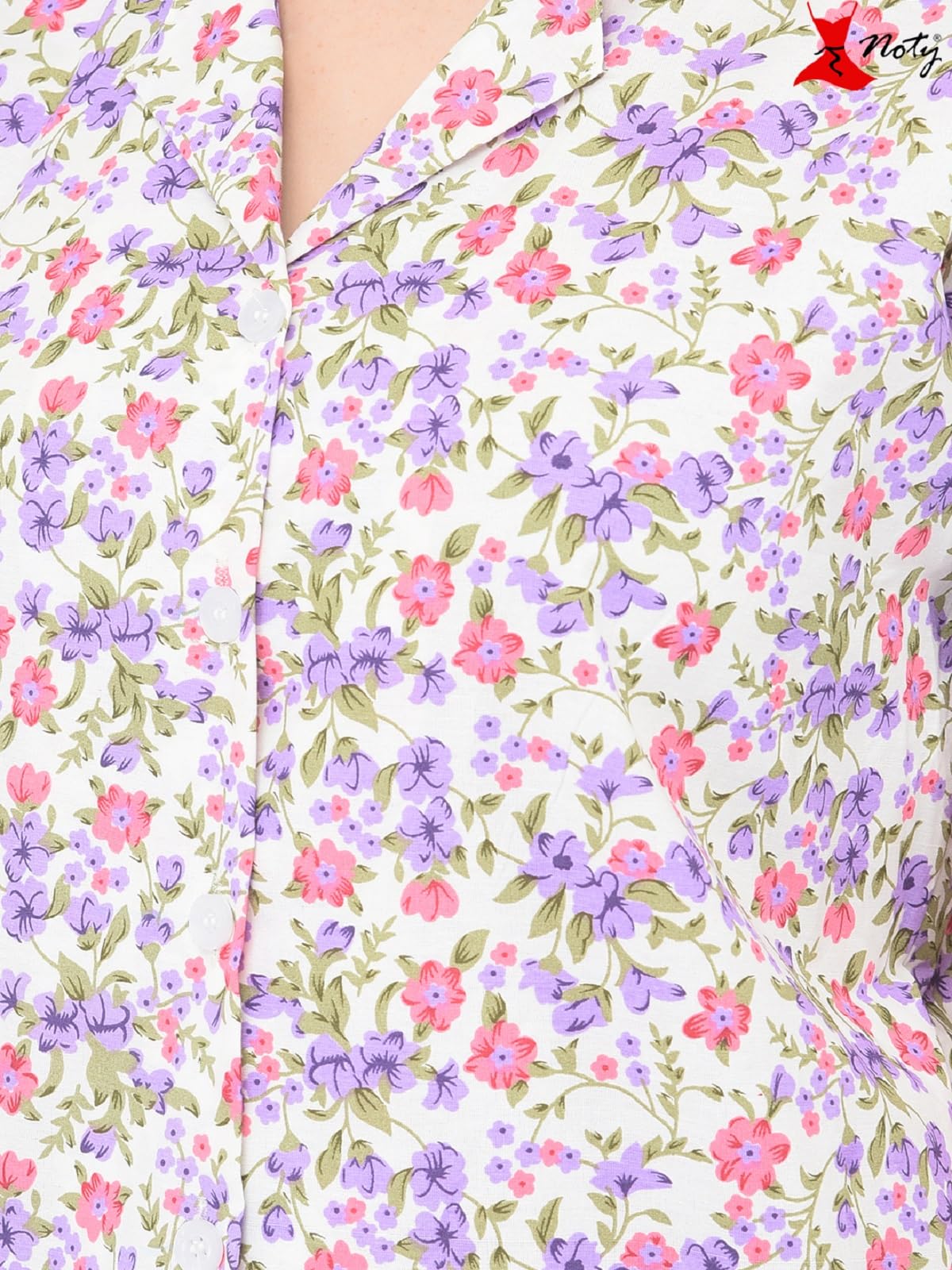 Noty ® Girl's/Women's Polyester and Cotton Mixed- Small Floral Printed- Night Suit/Night Wear/Lounge Wear/Night Dress