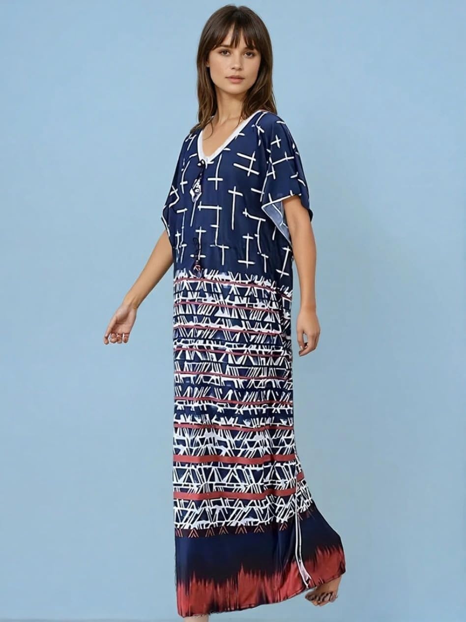 Noty ® Women's Kaftan Nighty | Printed Maxi | Sarena Fabric | Short Slevees Nightie | Nightgown for Girls & Women