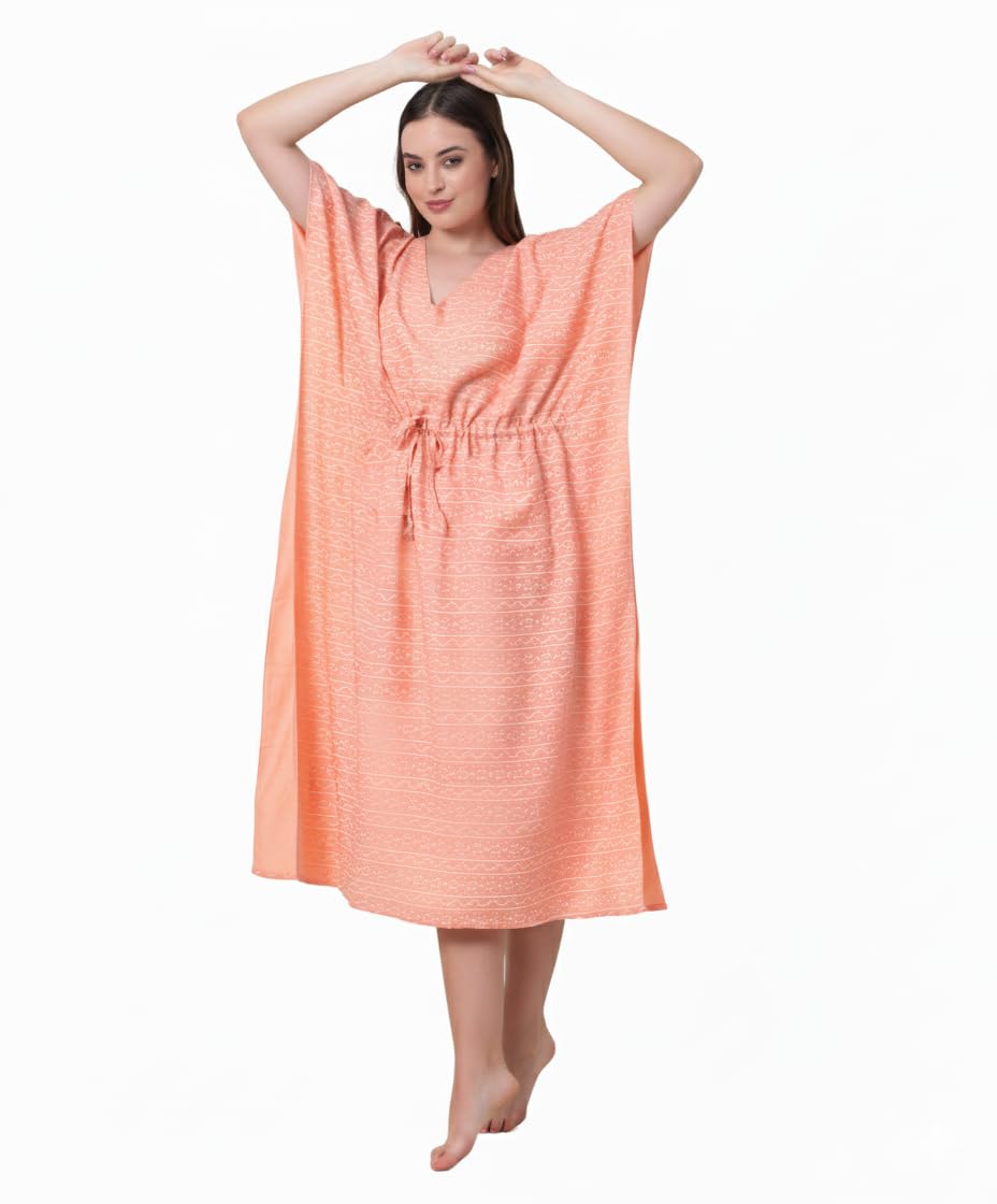 Noty® Women's-Printed Rayon Maternity & Nursing Kaftan with Both Side Zippers and Pockets | Soft & Breathable Feeding Nightwear Dress