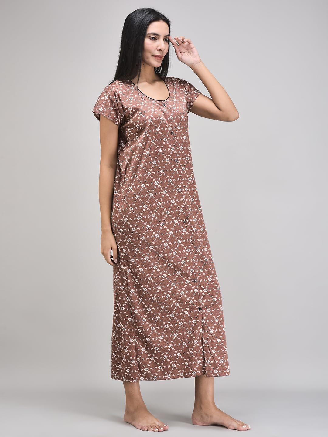 Noty® Women's- Maternity/Hospital/Delivery Gown- Poly Viscose Knits Fabric- Front Open | Printed | Round Neck with Button Closure | Pocket | Full Sleeves