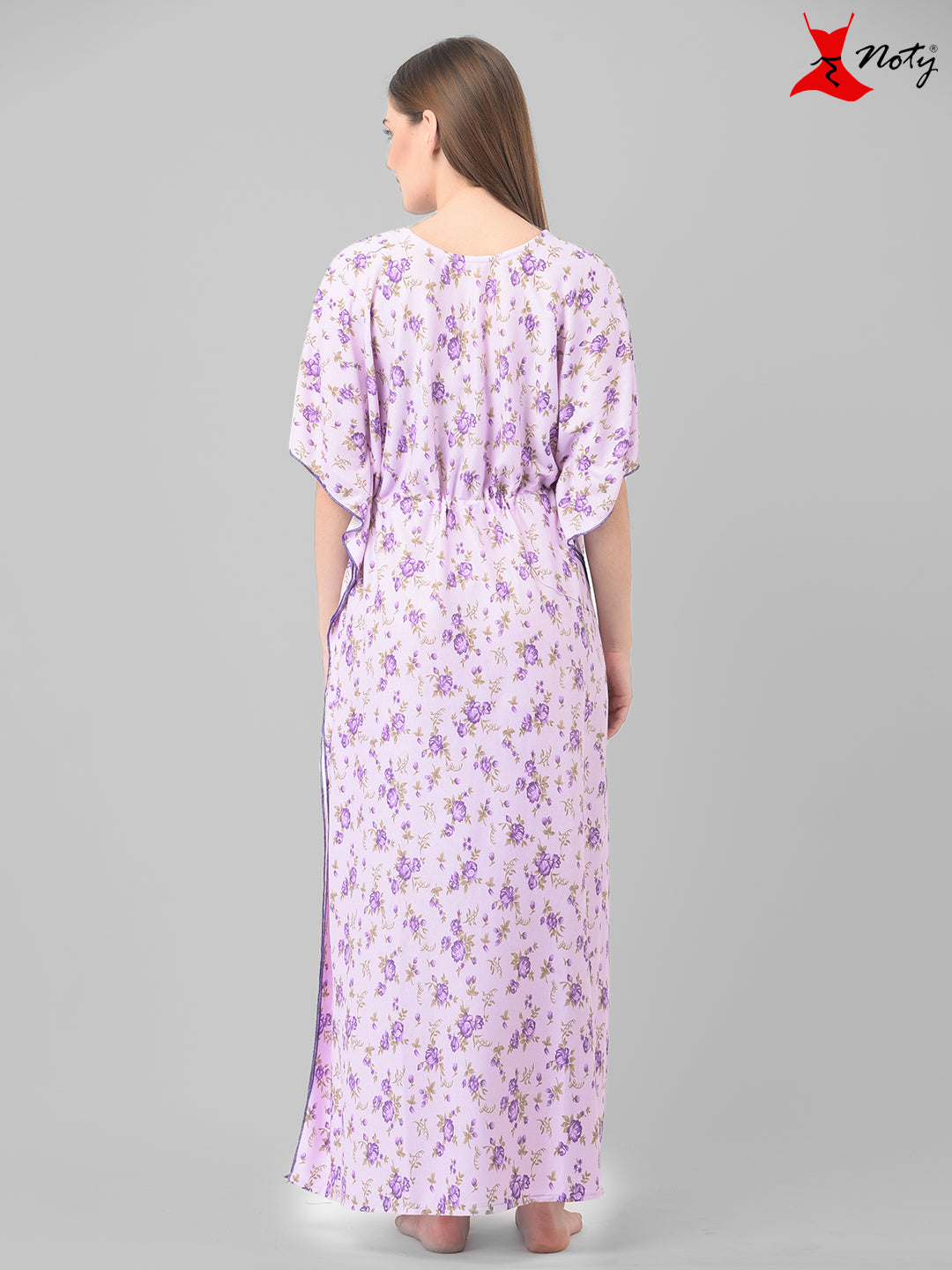 Noty Women's Soft Cotton Kaftan Maxi Nightgown Nighty Nightdress Nightwear -V-Neck- Floral