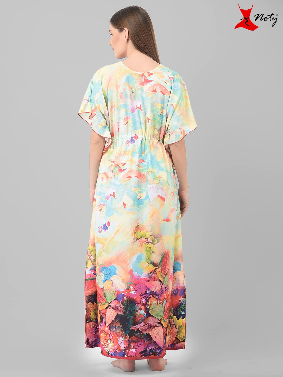 Noty ยฎ Women's Kaftan Nighty | Digital Print | Sarena Fabric | V Shaped Neck Nightwear | Nightdress for Girl