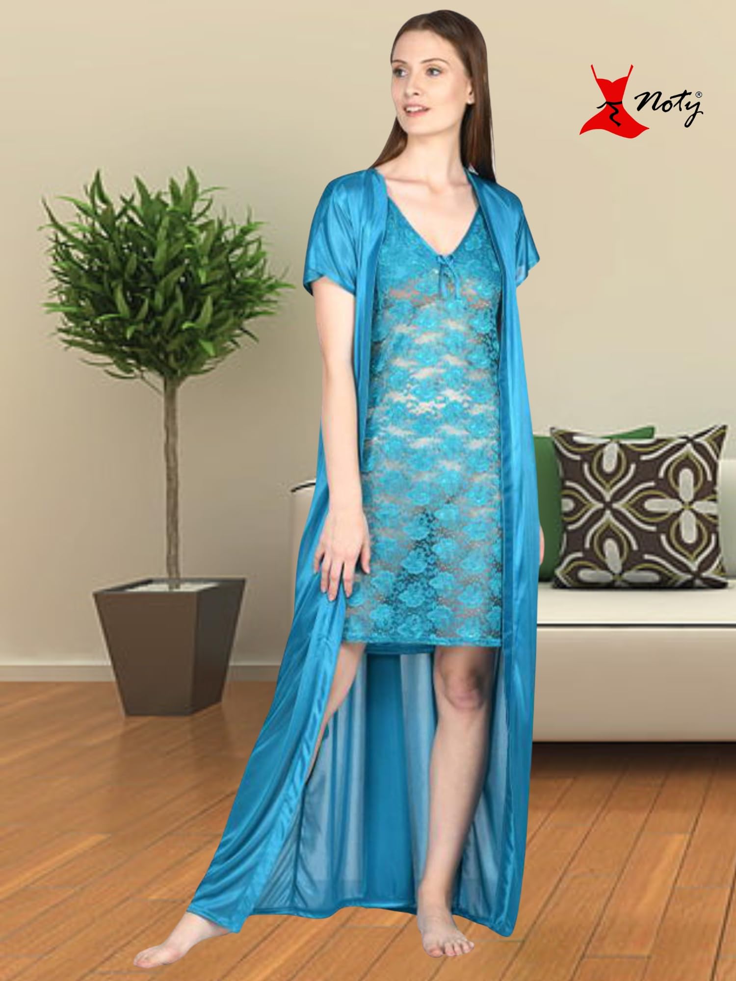 Noty - 2 Pc Women's/Girls' Hot Night Robe and Night Slip