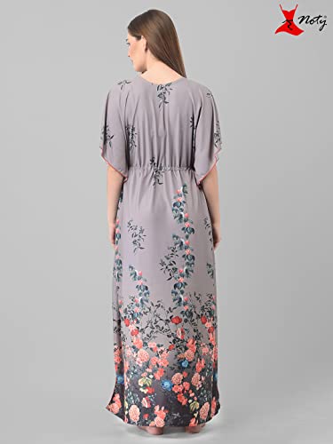 Noty ยฎ Women's Kaftan Nighty | Digital Print | Sarena Fabric | V Shaped Neck Nightwear | Nightdress for Girl