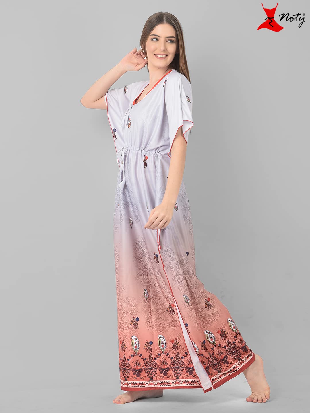 Noty ยฎ Women's Kaftan Nighty | Digital Print | Sarena Fabric | V Shaped Neck Nightwear | Nightdress for Girl