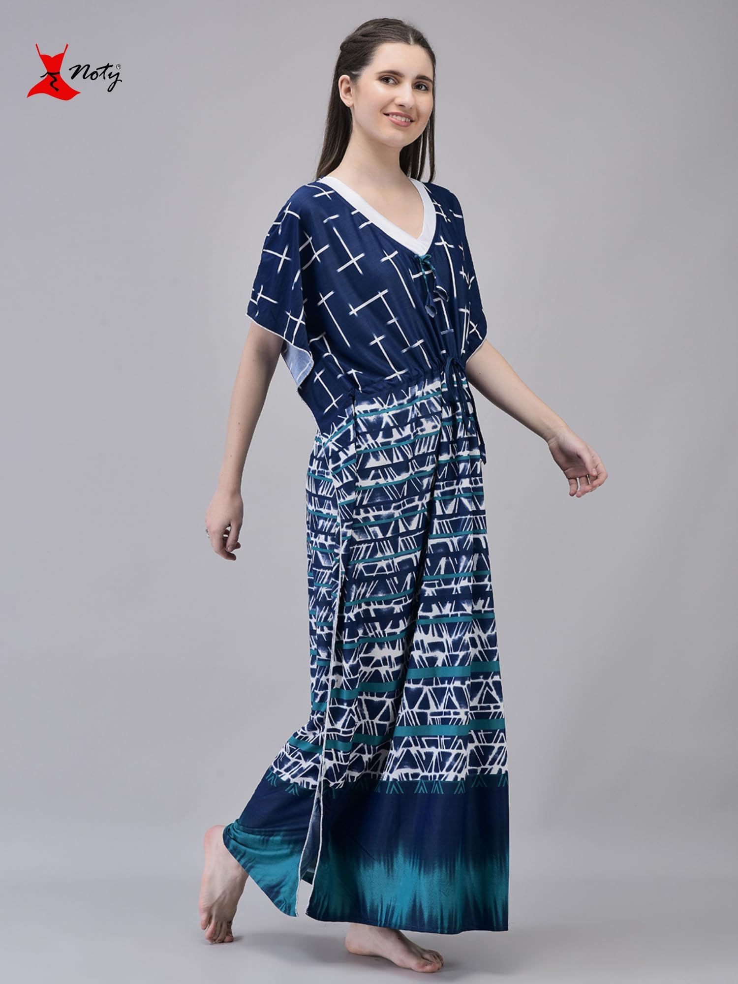 Noty ® Women's Kaftan Nighty | Printed Maxi | Sarena Fabric | Short Slevees Nightie | Nightgown for Girls & Women
