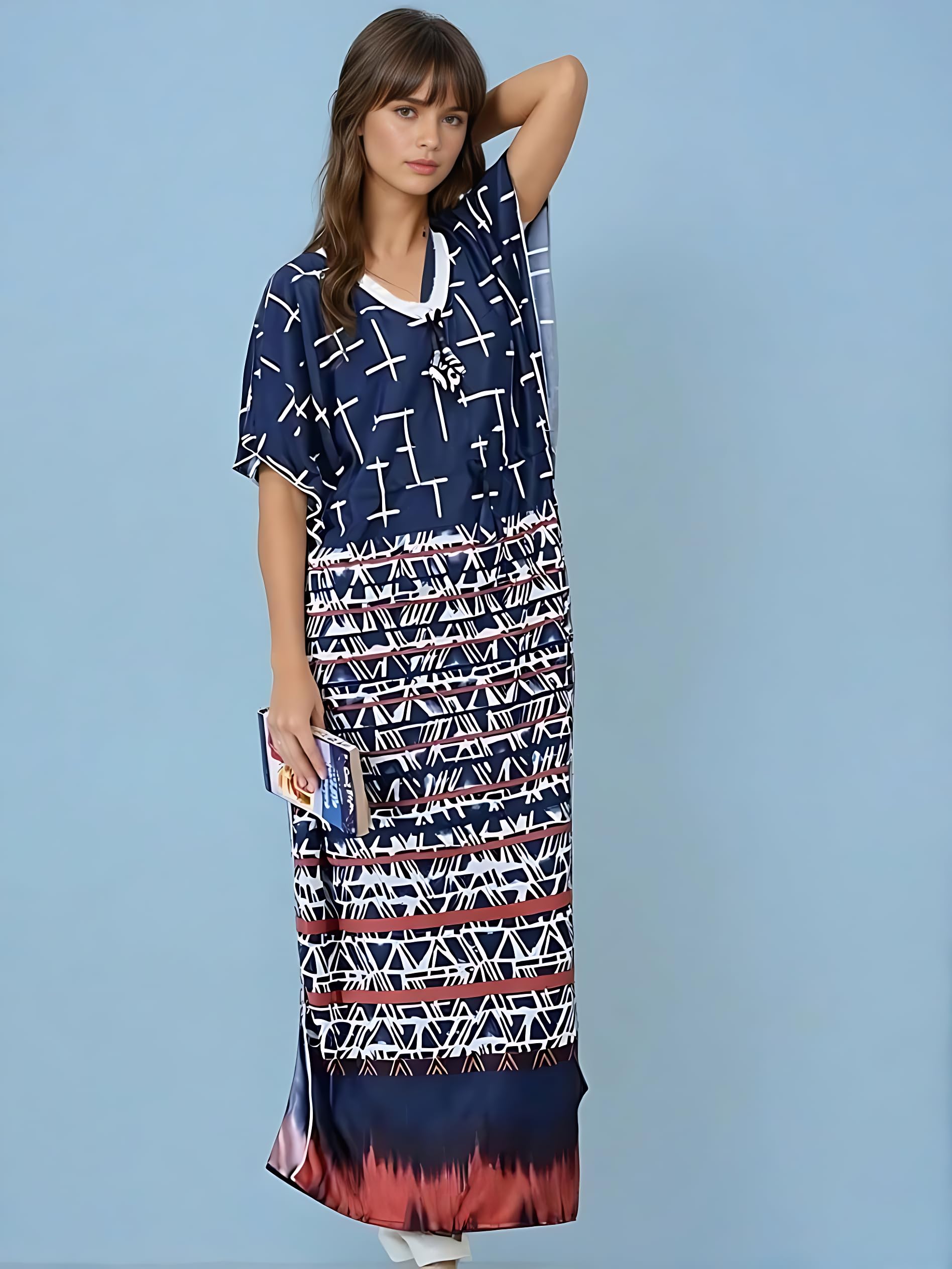 Noty ® Women's Kaftan Nighty | Printed Maxi | Sarena Fabric | Short Slevees Nightie | Nightgown for Girls & Women